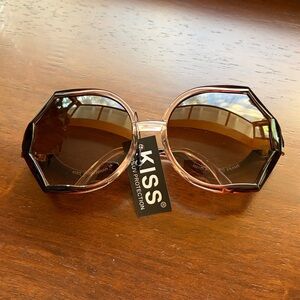 KISS Oversized Brown Ombre Geometric Hexagon Sunglasses Retro 70s Style